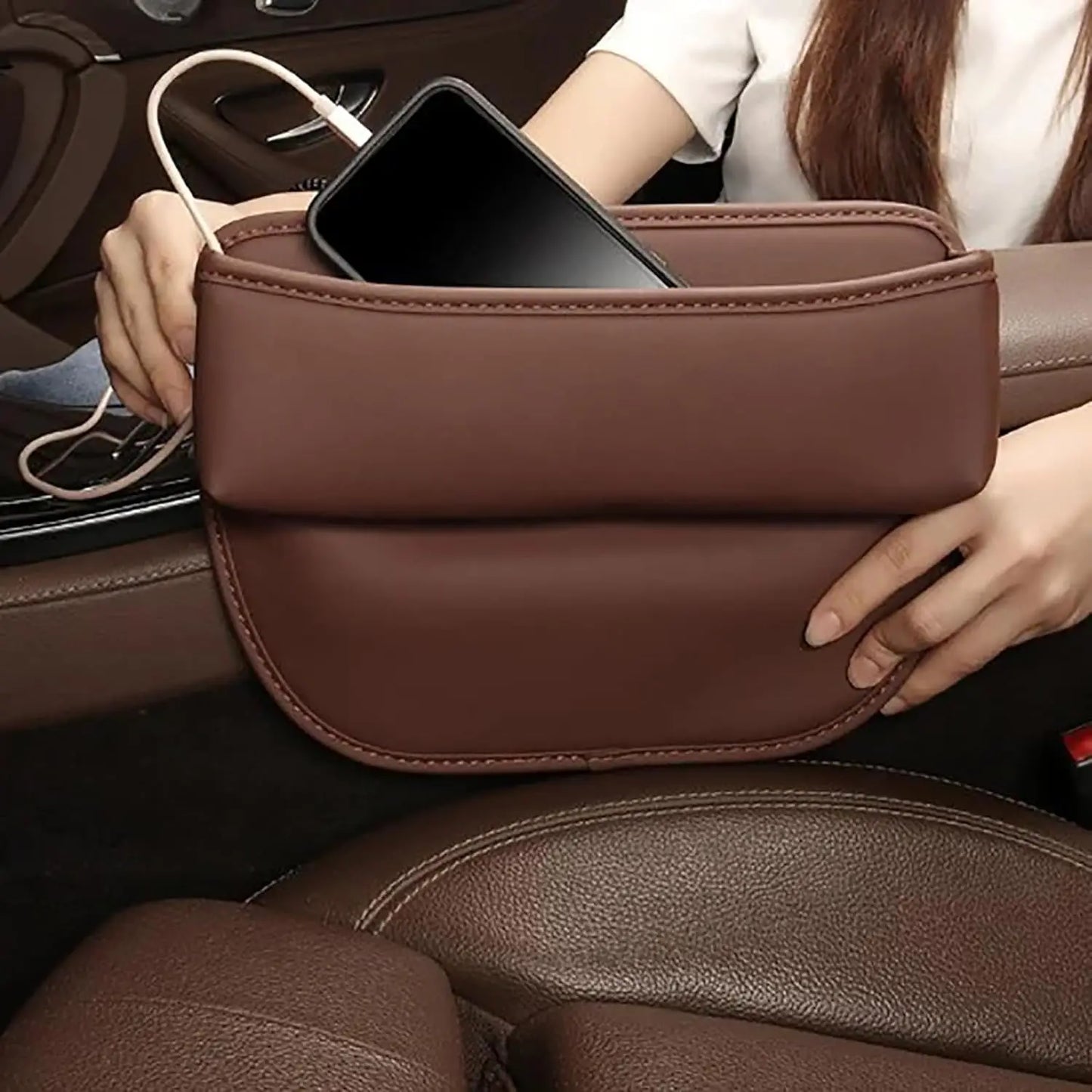 Leather Car Seat Gap Organizer – Multifunction Vehicle Storage Box with PU Leather Design