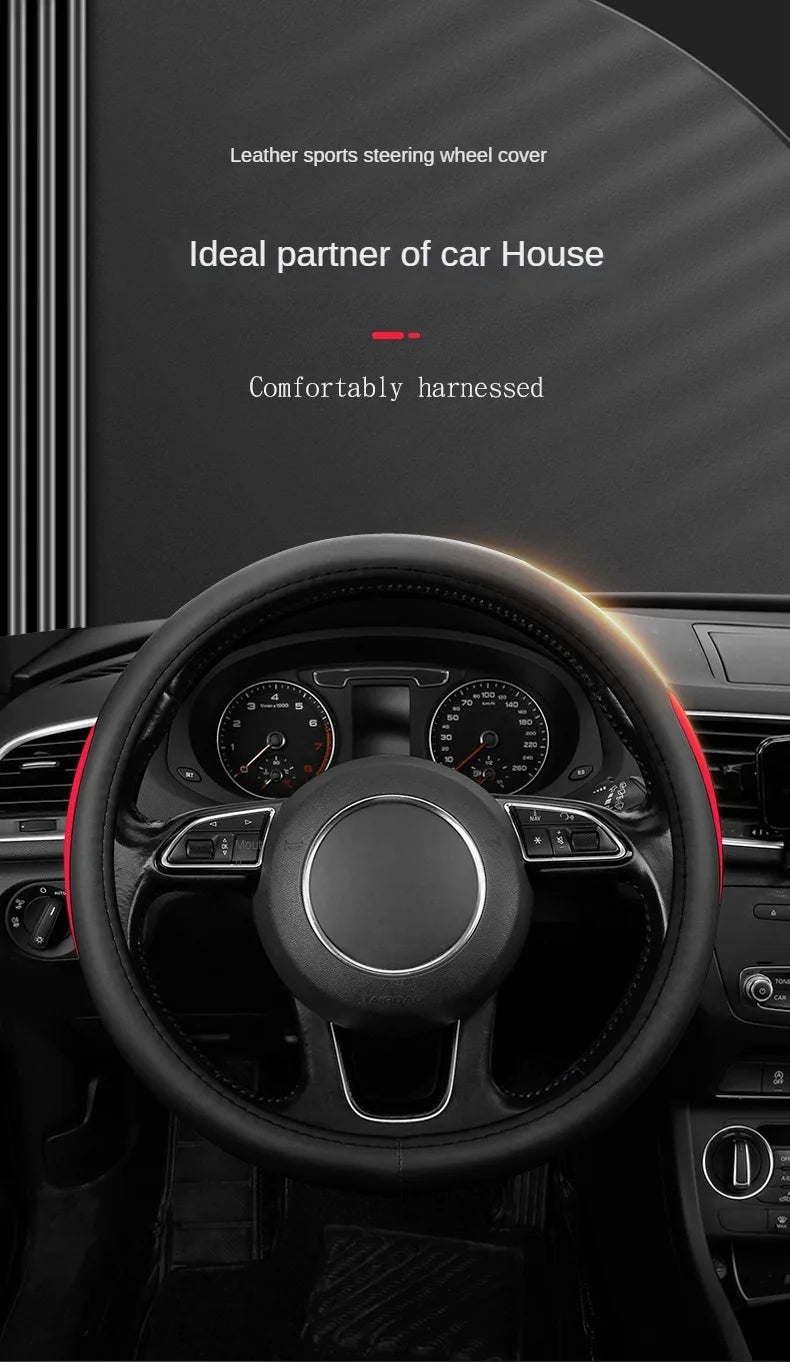 Leather Car Steering Wheel Cover Fine Skin Texture  Comfort Grab Feel and Wear Resistant All Seasons Universal