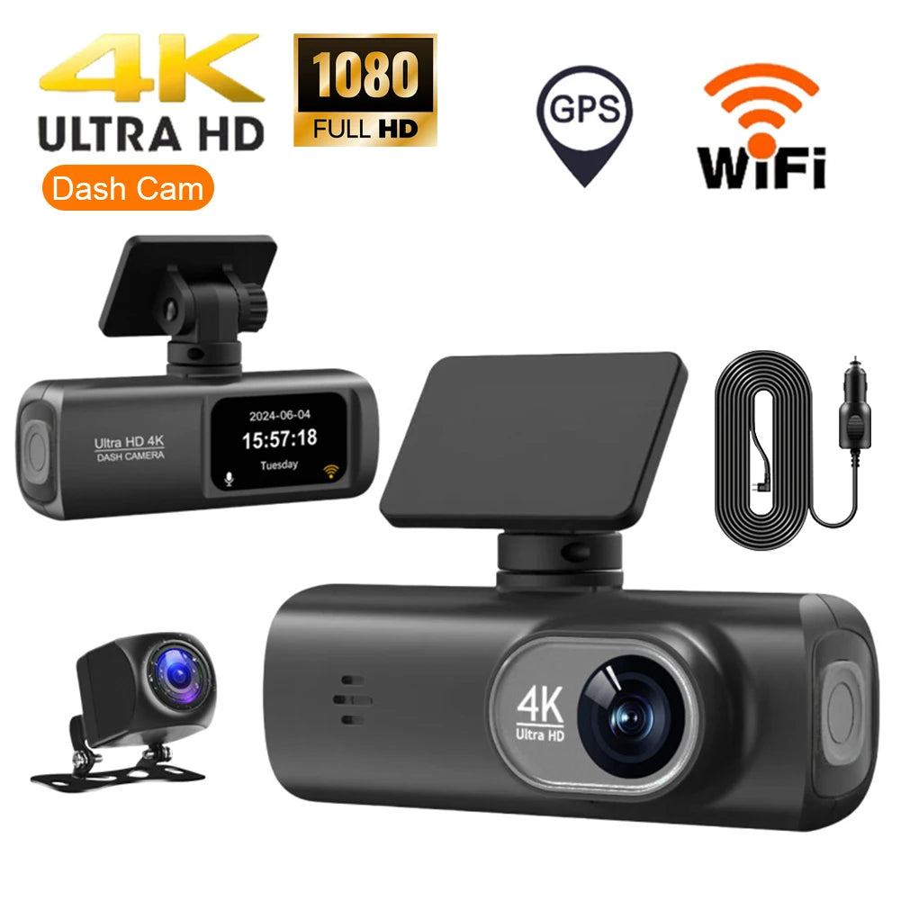 Dash Cam Front and Rear 2.4G WiFi 4K+1080P and 1.47" Screen DashCam with 24H Night Vision Parking Monitor Loop Recording WDR GPS