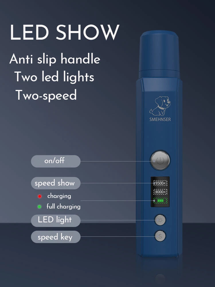 Professional Dog Nail Grinder Electric Pet Nail Trimmer Painless Paws Grooming Machine for Small Medium Large Dog Cats Low Noise