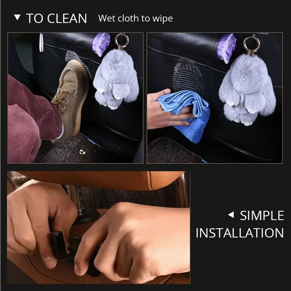 Car Seat Back Organizer with Foldable Table Tray PU Leather Storage Organizer with Pockets Kick Mats Seat Interior Accessories