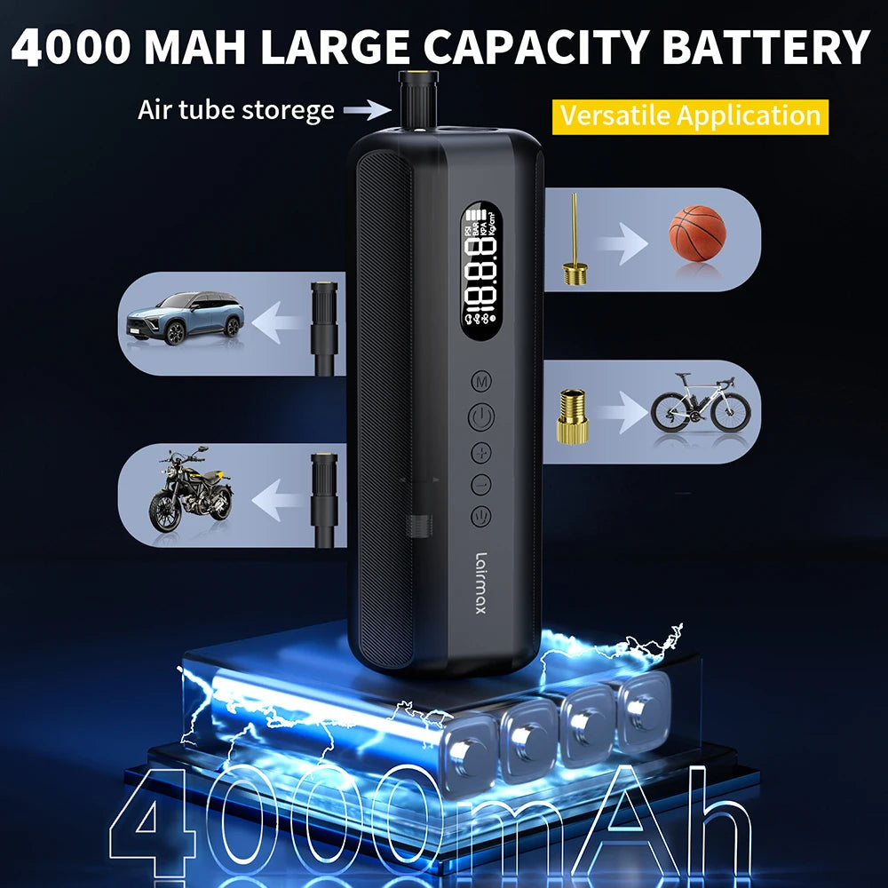 150PSI/19Cylinder Portable Air Pump, Electric Tie Inflator with Digital Pressure Gauge, Fast Inflation for Car Tires,Bikes,Balls