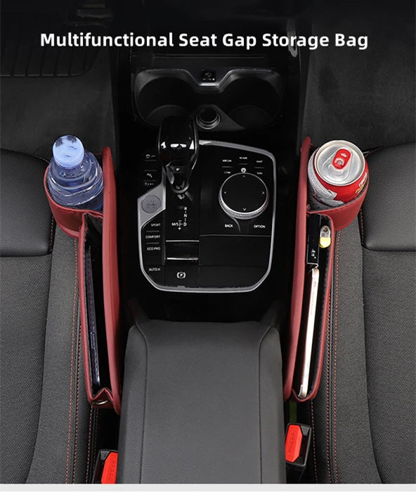 Leather Car Seat Gap Organizer – Multifunction Console Side Storage Box with Cup Holder