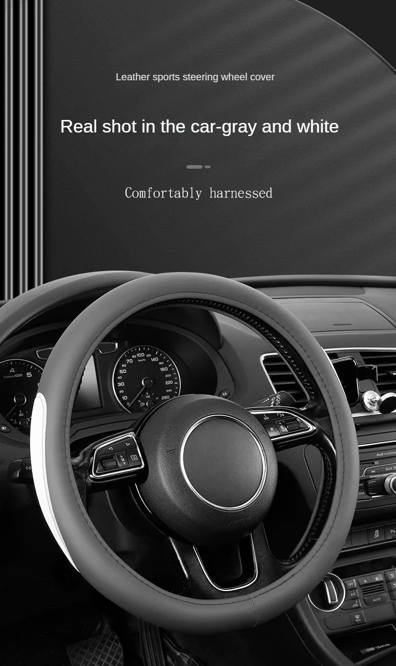 Leather Car Steering Wheel Cover Fine Skin Texture  Comfort Grab Feel and Wear Resistant All Seasons Universal