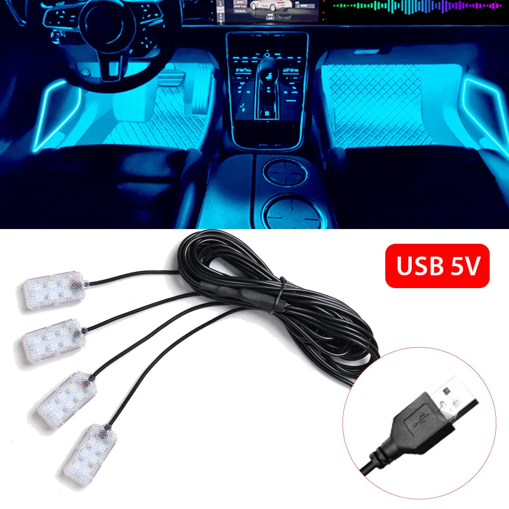 LED Car Interior Ambient Foot Strip Light Kit Accessories Backlight Auto Interior Ambient Lamps with LED Pink Light