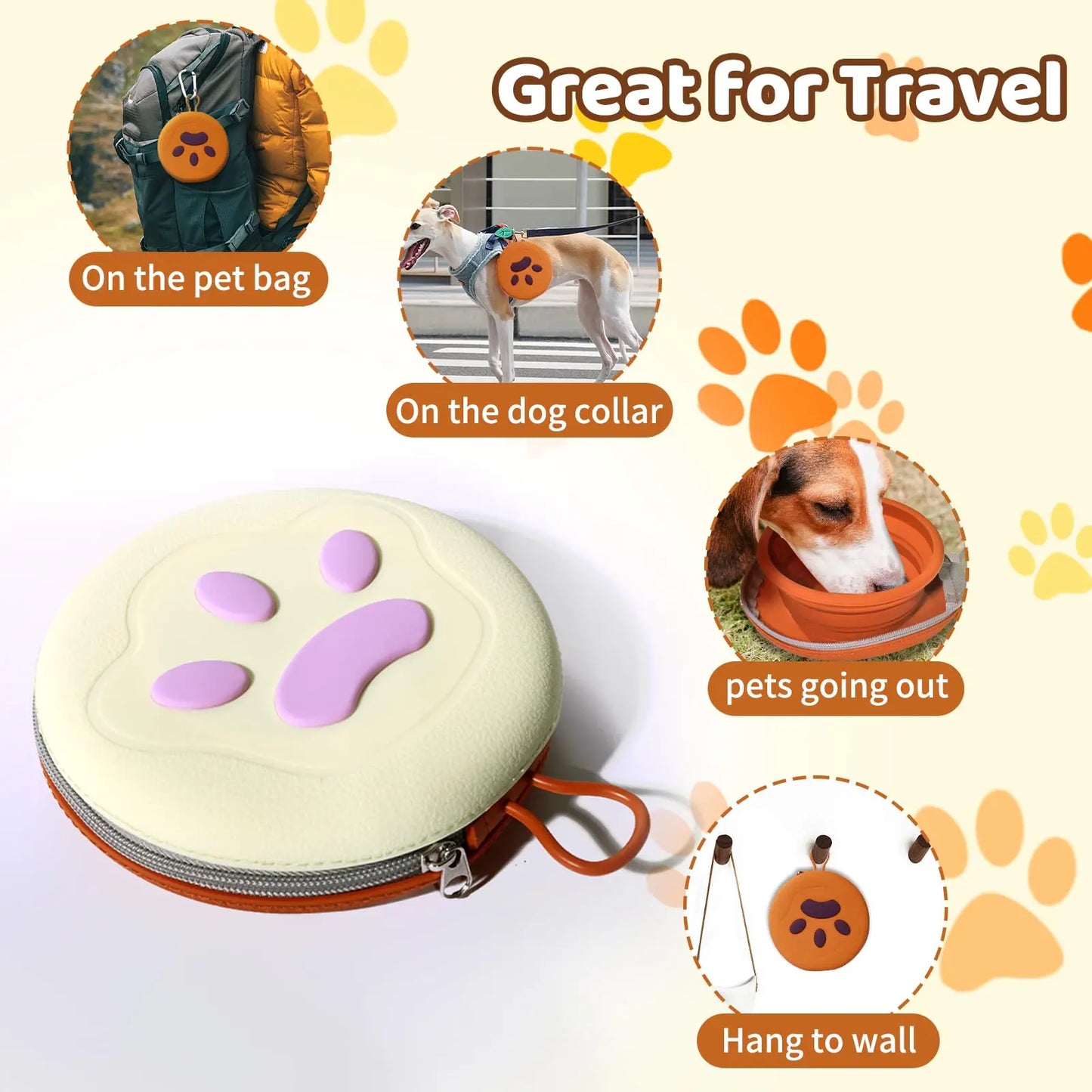 Foldable double travel dog bowl - 2-in-1 portable pet food and water bowl with zipper box foldable cat/dog bowl