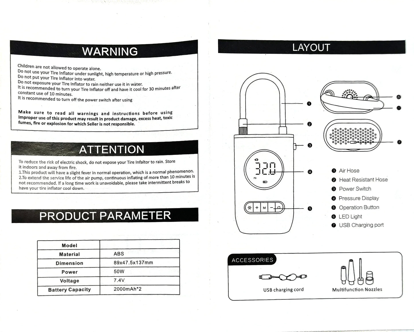 Portable Electric Tire Inflator 150PSI Mini Air Pump with Rechargeable Battery for Cars Motorcycles Bicycles and SportsEquipment