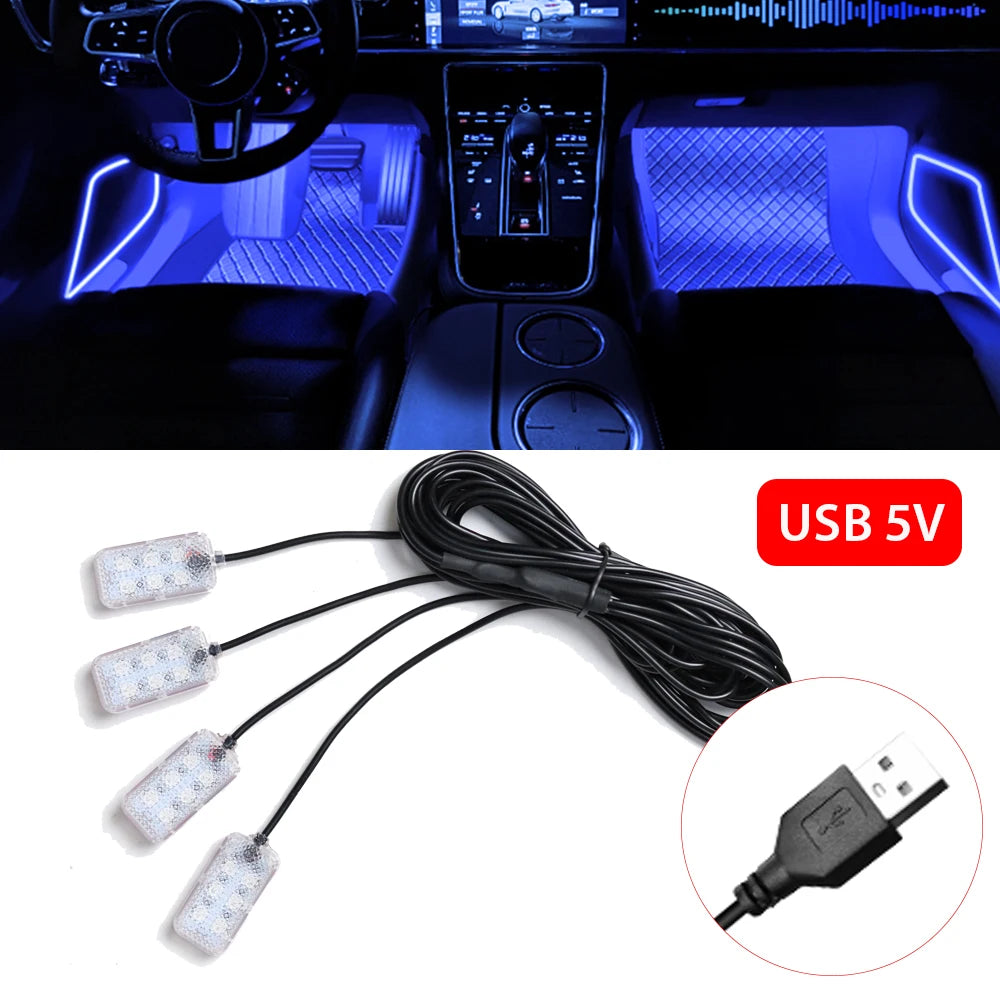 LED Car Interior Ambient Foot Strip Light Kit Accessories Backlight Auto Interior Ambient Lamps with LED Pink Light