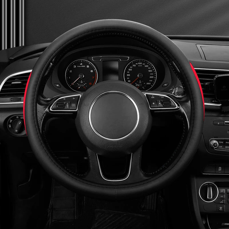Leather Car Steering Wheel Cover Fine Skin Texture  Comfort Grab Feel and Wear Resistant All Seasons Universal