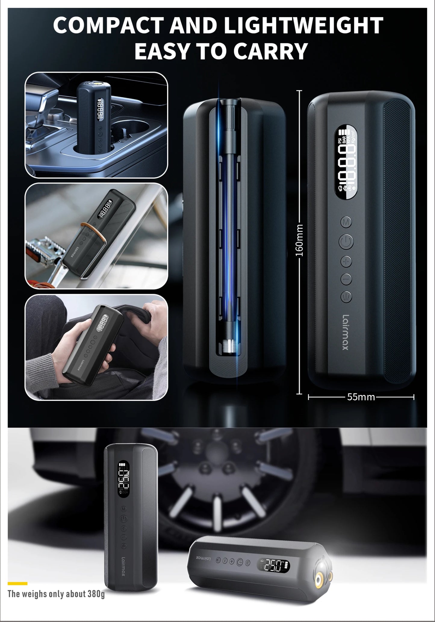 150PSI/19Cylinder Portable Air Pump, Electric Tie Inflator with Digital Pressure Gauge, Fast Inflation for Car Tires,Bikes,Balls