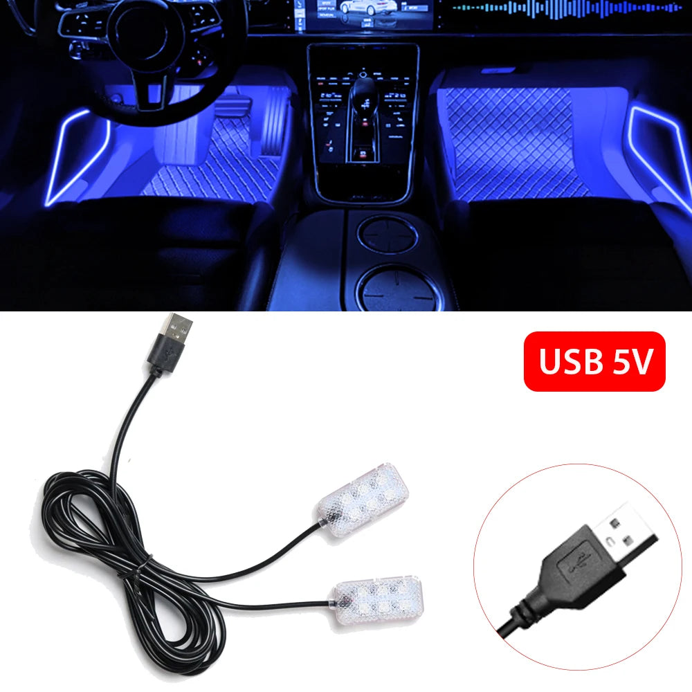 LED Car Interior Ambient Foot Strip Light Kit Accessories Backlight Auto Interior Ambient Lamps with LED Pink Light