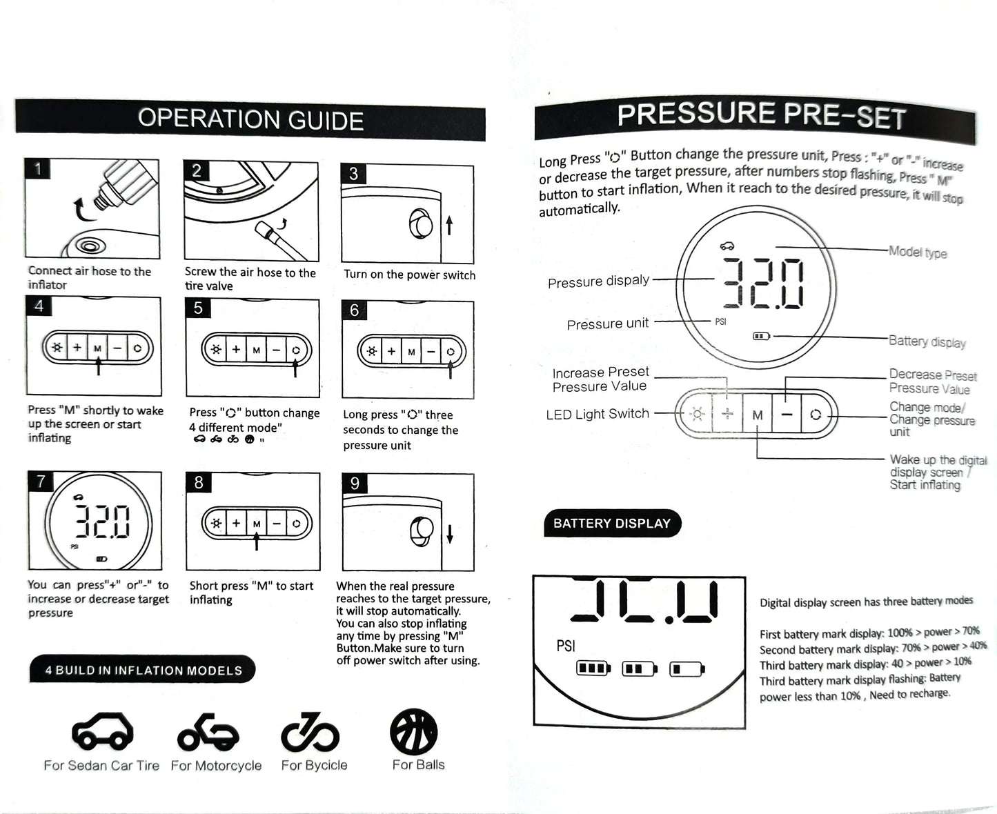 Portable Electric Tire Inflator 150PSI Mini Air Pump with Rechargeable Battery for Cars Motorcycles Bicycles and SportsEquipment