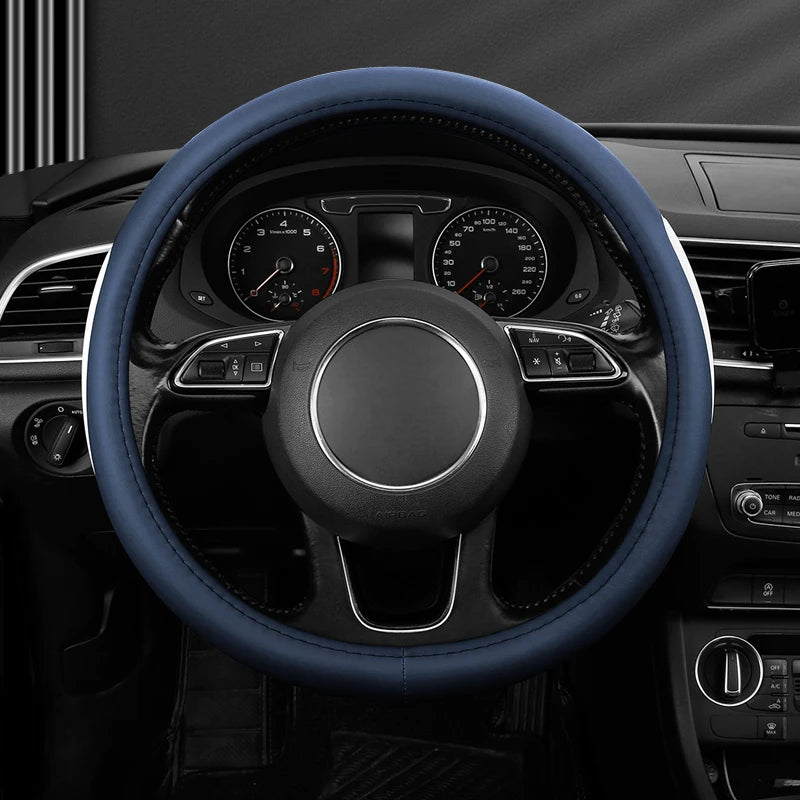 Leather Car Steering Wheel Cover Fine Skin Texture  Comfort Grab Feel and Wear Resistant All Seasons Universal