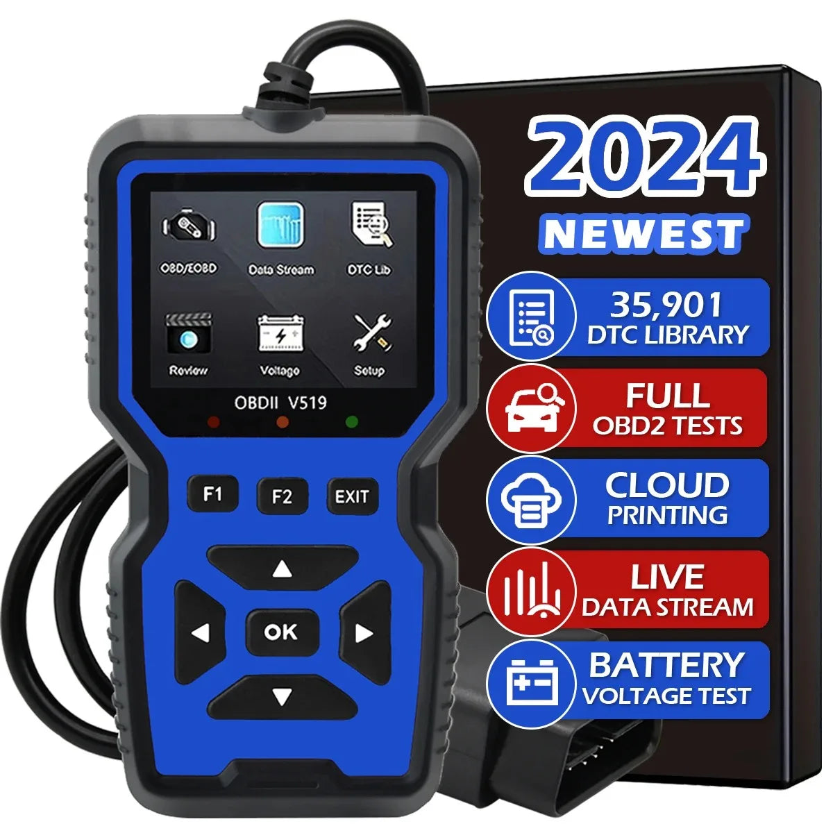 OBD2 Scanner Live Data Professional Mechanic OBDII Diagnostic Code Reader Tool for Check Engine Light