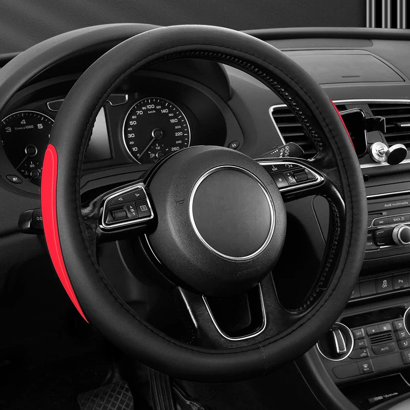 Leather Car Steering Wheel Cover Fine Skin Texture  Comfort Grab Feel and Wear Resistant All Seasons Universal