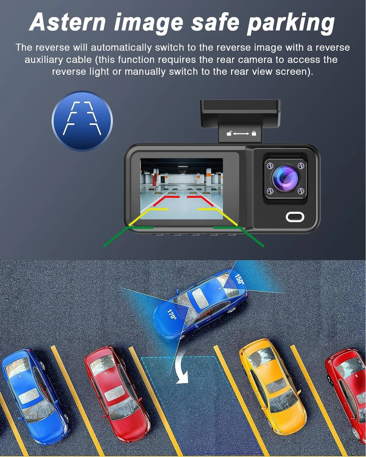 Dash Cam for Cars 3 Channel Car DVR 1080P Camera Video Recorder Front and Rear Inside View Camera for Vehicle Three Way Dashcam