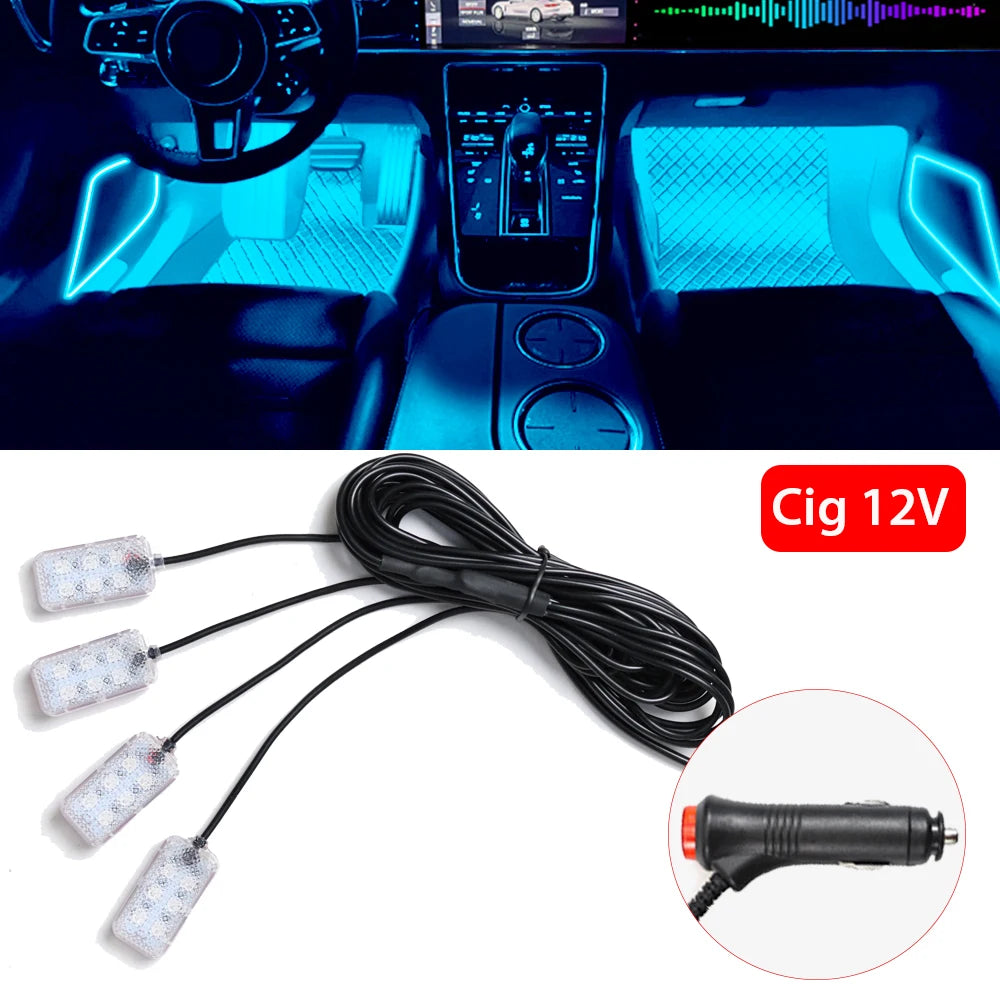 LED Car Interior Ambient Foot Strip Light Kit Accessories Backlight Auto Interior Ambient Lamps with LED Pink Light