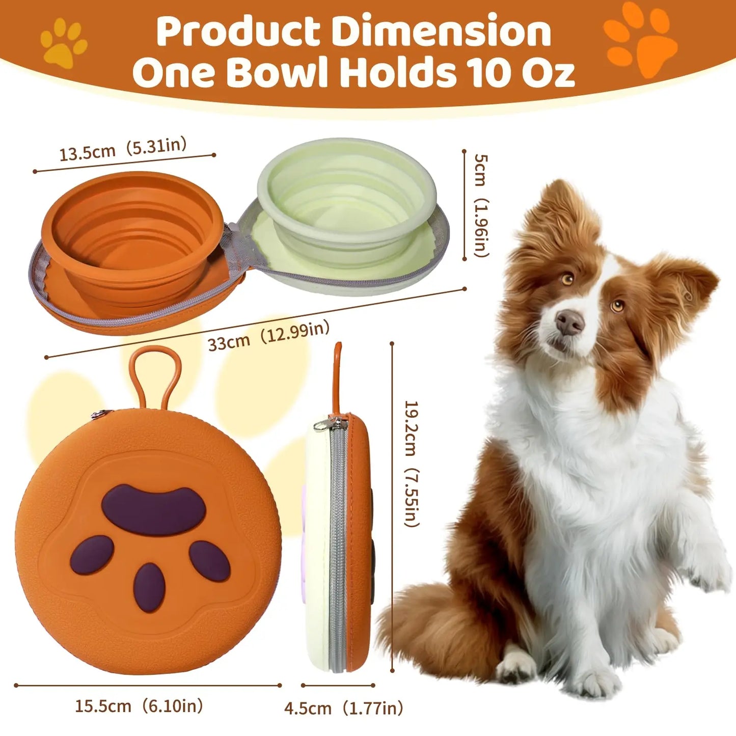 Foldable double travel dog bowl - 2-in-1 portable pet food and water bowl with zipper box foldable cat/dog bowl