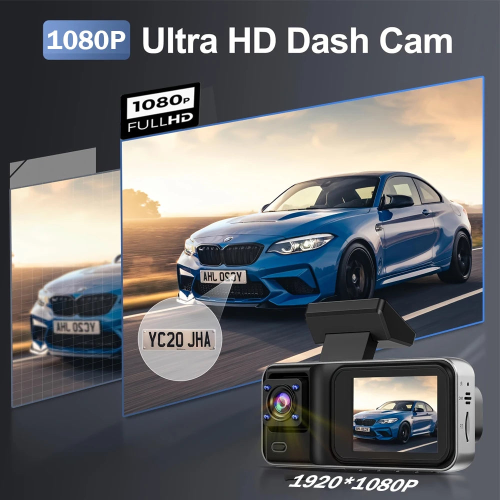 Dash Cam for Cars 3 Channel Car DVR 1080P Camera Video Recorder Front and Rear Inside View Camera for Vehicle Three Way Dashcam