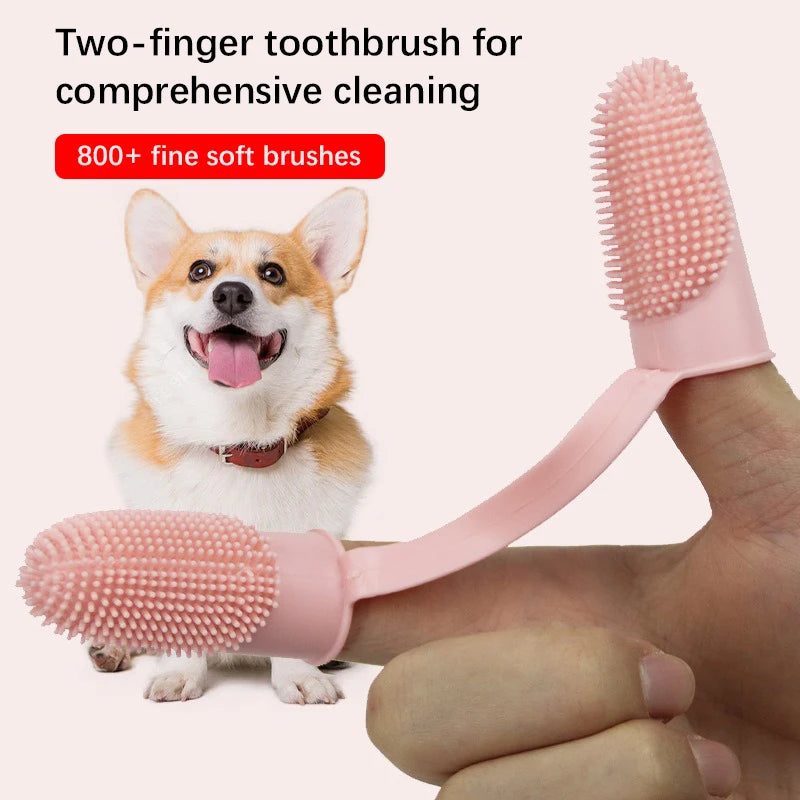Dual Finger Set Pet Toothbrush Oral Cleaning Dog Flexible Durable Suppleness Toothbrush Safe Non-toxic Easy Clean Pet Products