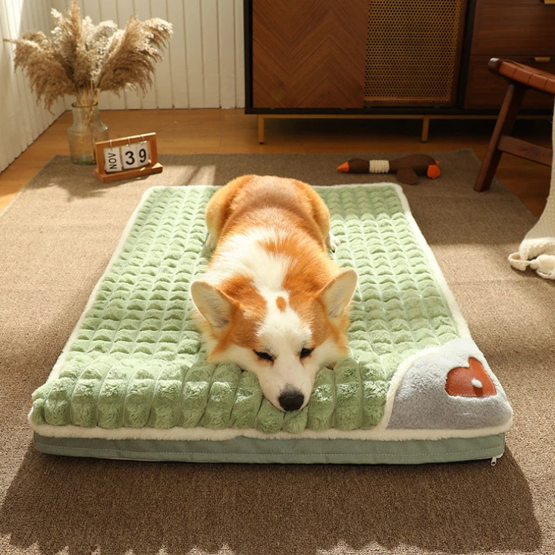 Calming Dog Beds for Small Large Dogs Luxury Dog Mat with Pillow Removable Cover Foam Pet Mat Cushion Sleeping Beds Soft