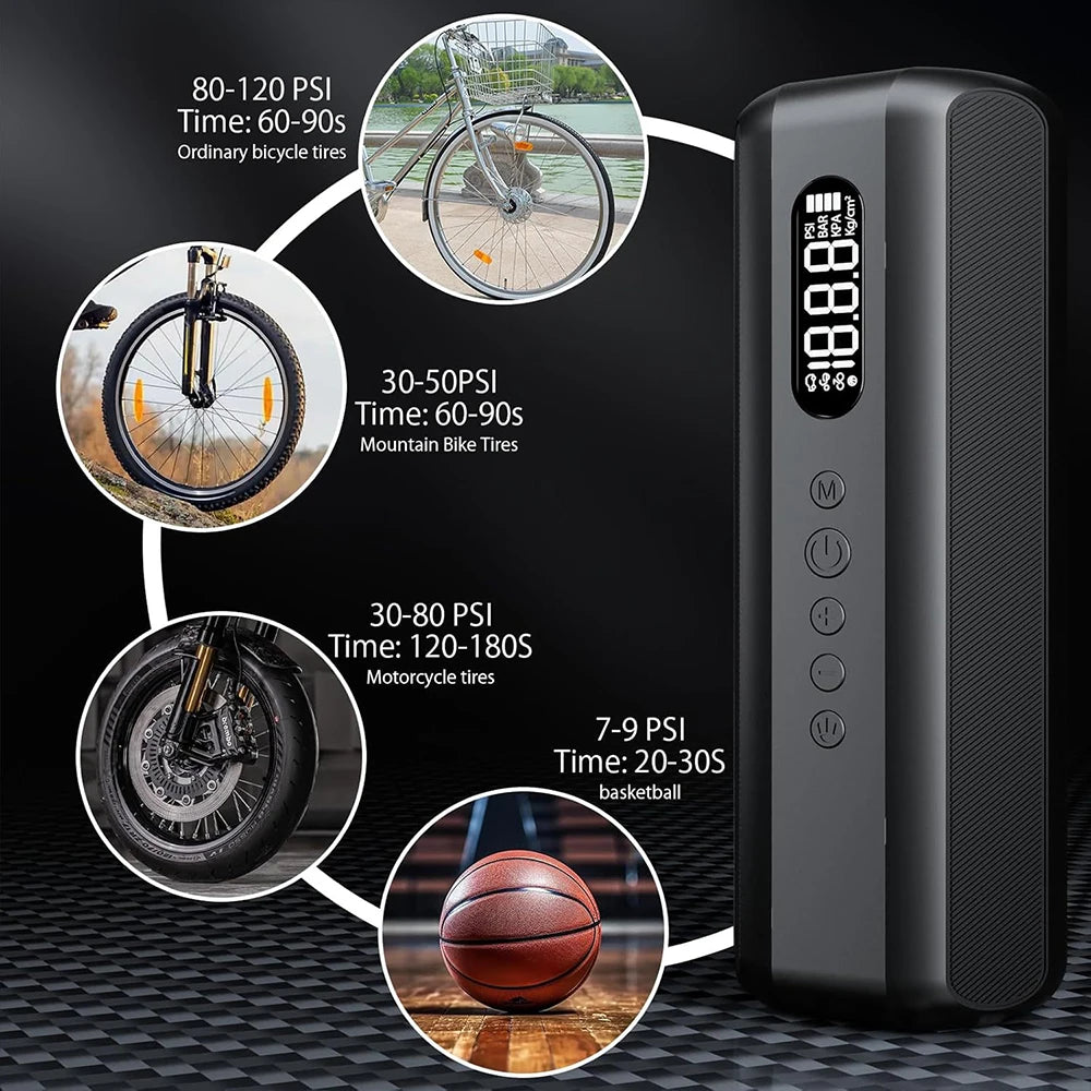 150PSI/19Cylinder Portable Air Pump, Electric Tie Inflator with Digital Pressure Gauge, Fast Inflation for Car Tires,Bikes,Balls