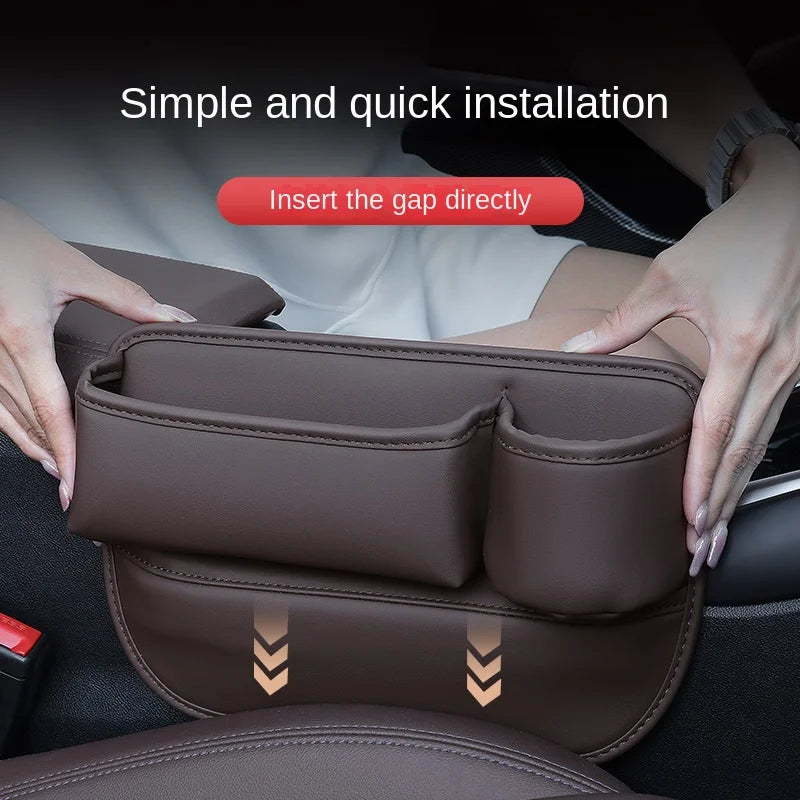 Car Seat Gap Organizer with Cup Holder – Multifunction Leather Storage Box