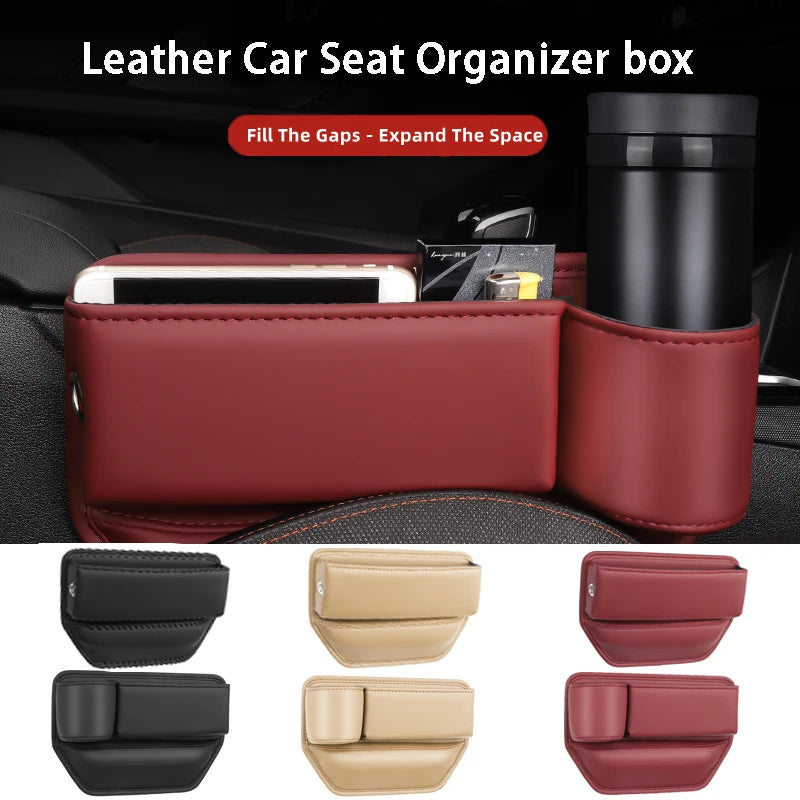 Leather Car Seat Gap Organizer – Multifunction Console Side Storage Box with Cup Holder
