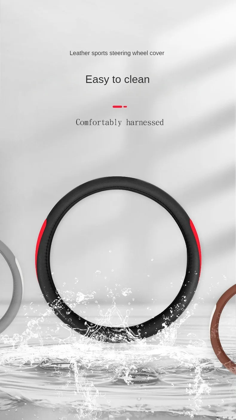 Leather Car Steering Wheel Cover Fine Skin Texture  Comfort Grab Feel and Wear Resistant All Seasons Universal