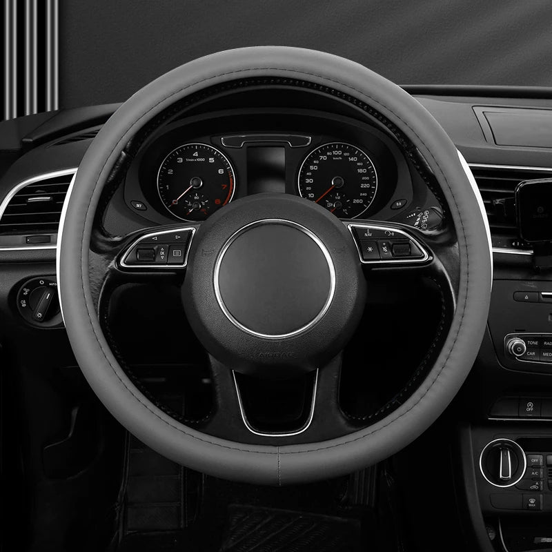 Leather Car Steering Wheel Cover Fine Skin Texture  Comfort Grab Feel and Wear Resistant All Seasons Universal