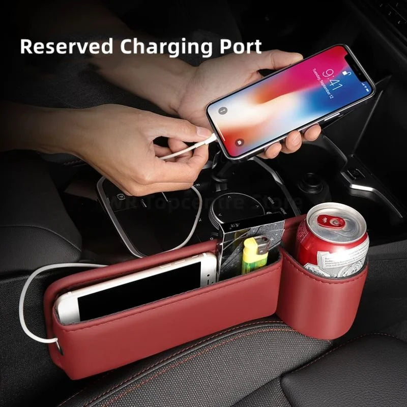 Car Seat Gap Organizer with Cup Holder – Multifunction Leather Storage Box