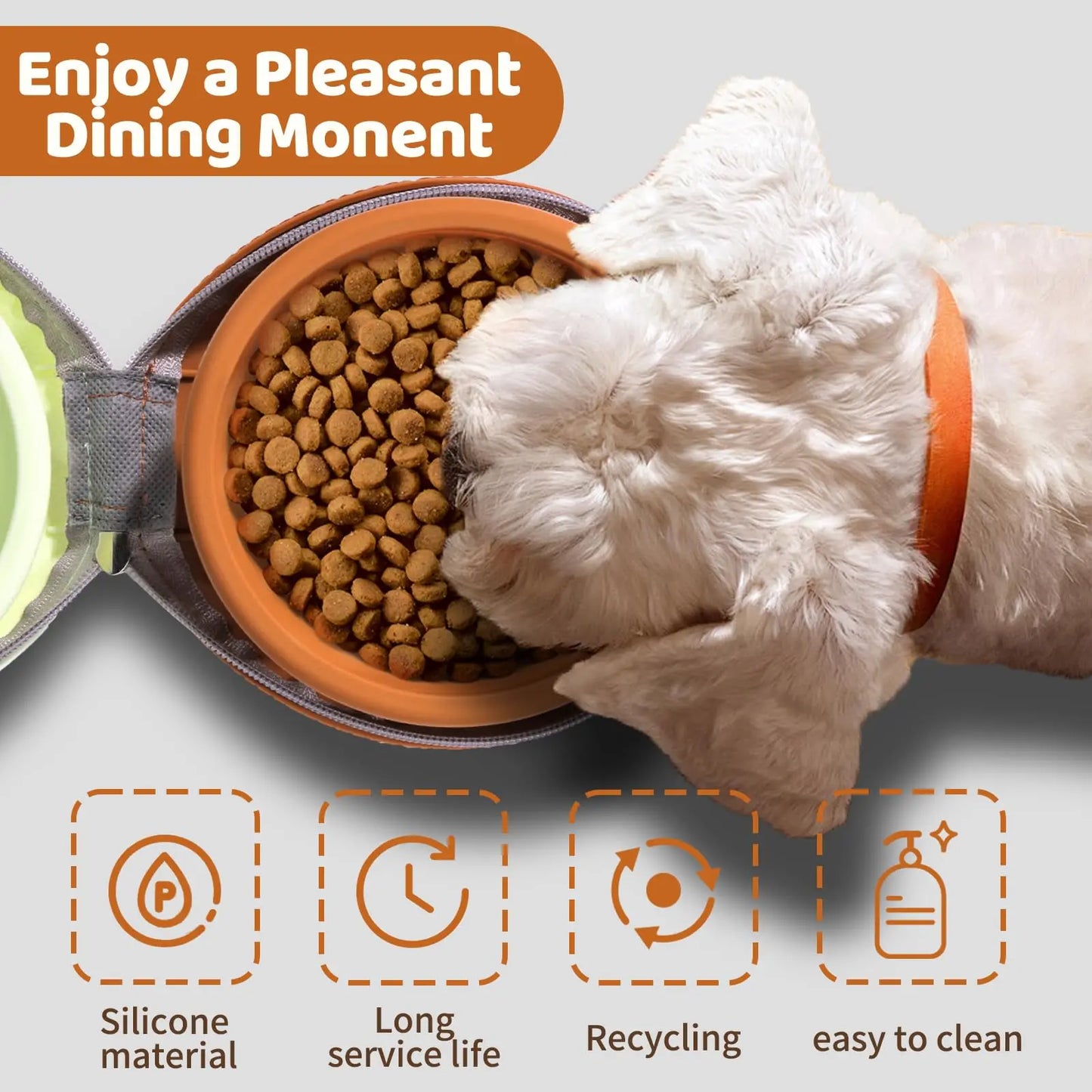 Foldable double travel dog bowl - 2-in-1 portable pet food and water bowl with zipper box foldable cat/dog bowl