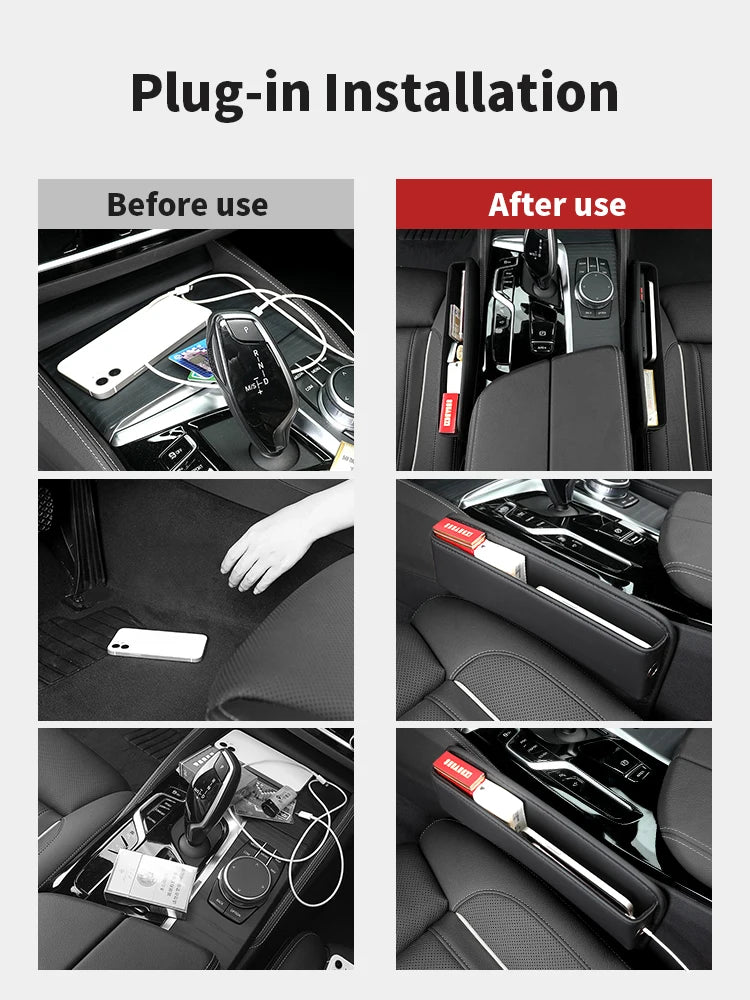 Leather Car Seat Gap Organizer – Multifunction Console Side Storage Box with Cup Holder