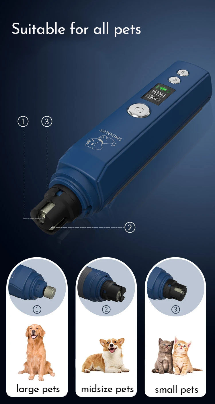 Professional Dog Nail Grinder Electric Pet Nail Trimmer Painless Paws Grooming Machine for Small Medium Large Dog Cats Low Noise