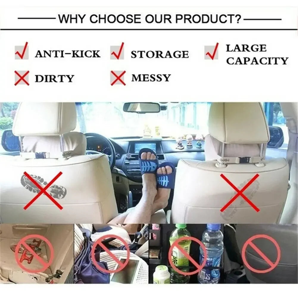 Car Seat Back Organizer with Foldable Table Tray PU Leather Storage Organizer with Pockets Kick Mats Seat Interior Accessories