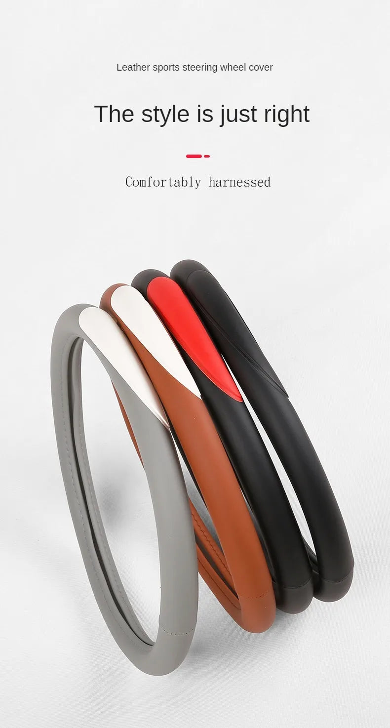 Leather Car Steering Wheel Cover Fine Skin Texture  Comfort Grab Feel and Wear Resistant All Seasons Universal