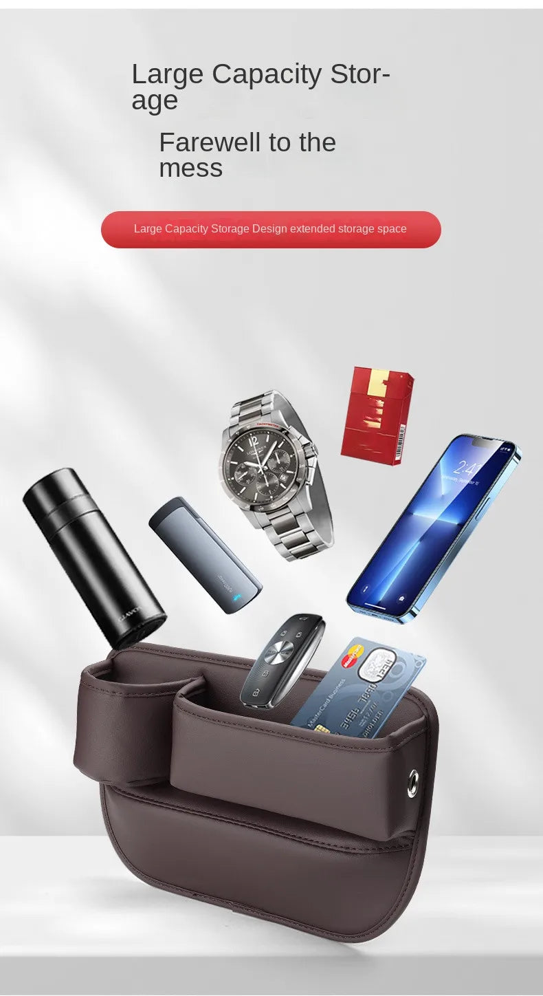 Car Seat Gap Organizer with Cup Holder – Multifunction Leather Storage Box