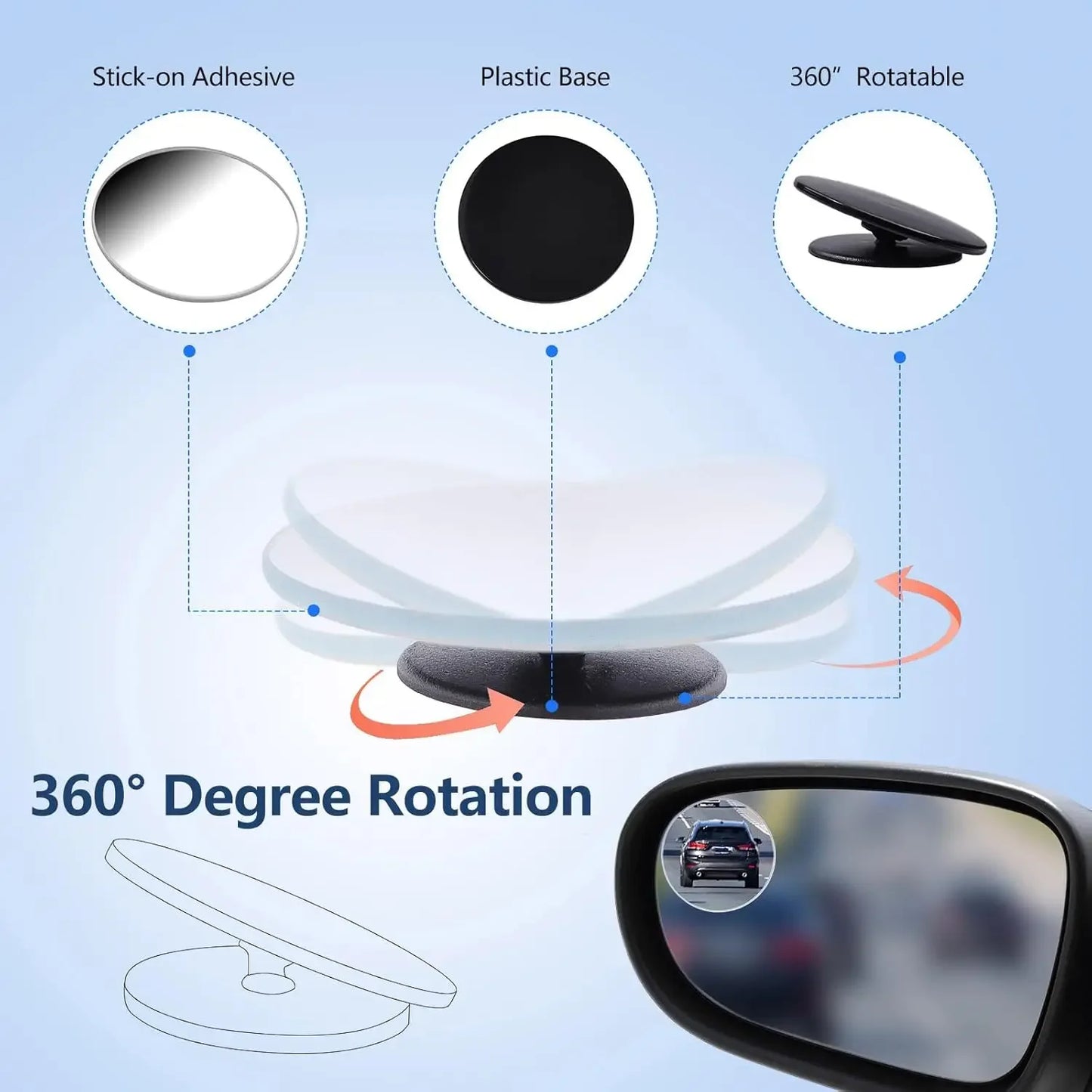 Blind Spot Mirror Glass Convex Lens Frameless Adjustable Blind Spot Mirror for Universal Vehicles Car Stick-on Design