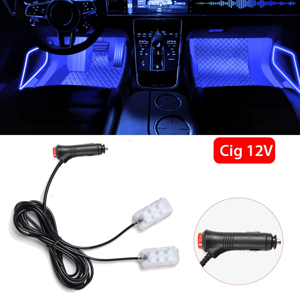 LED Car Interior Ambient Foot Strip Light Kit Accessories Backlight Auto Interior Ambient Lamps with LED Pink Light