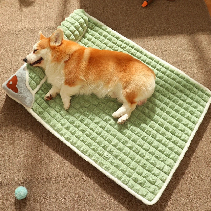 Calming Dog Beds for Small Large Dogs Luxury Dog Mat with Pillow Removable Cover Foam Pet Mat Cushion Sleeping Beds Soft