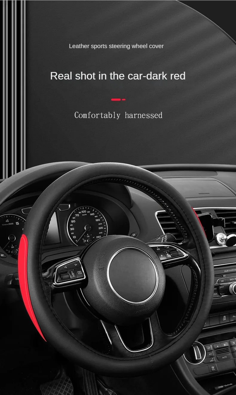 Leather Car Steering Wheel Cover Fine Skin Texture  Comfort Grab Feel and Wear Resistant All Seasons Universal
