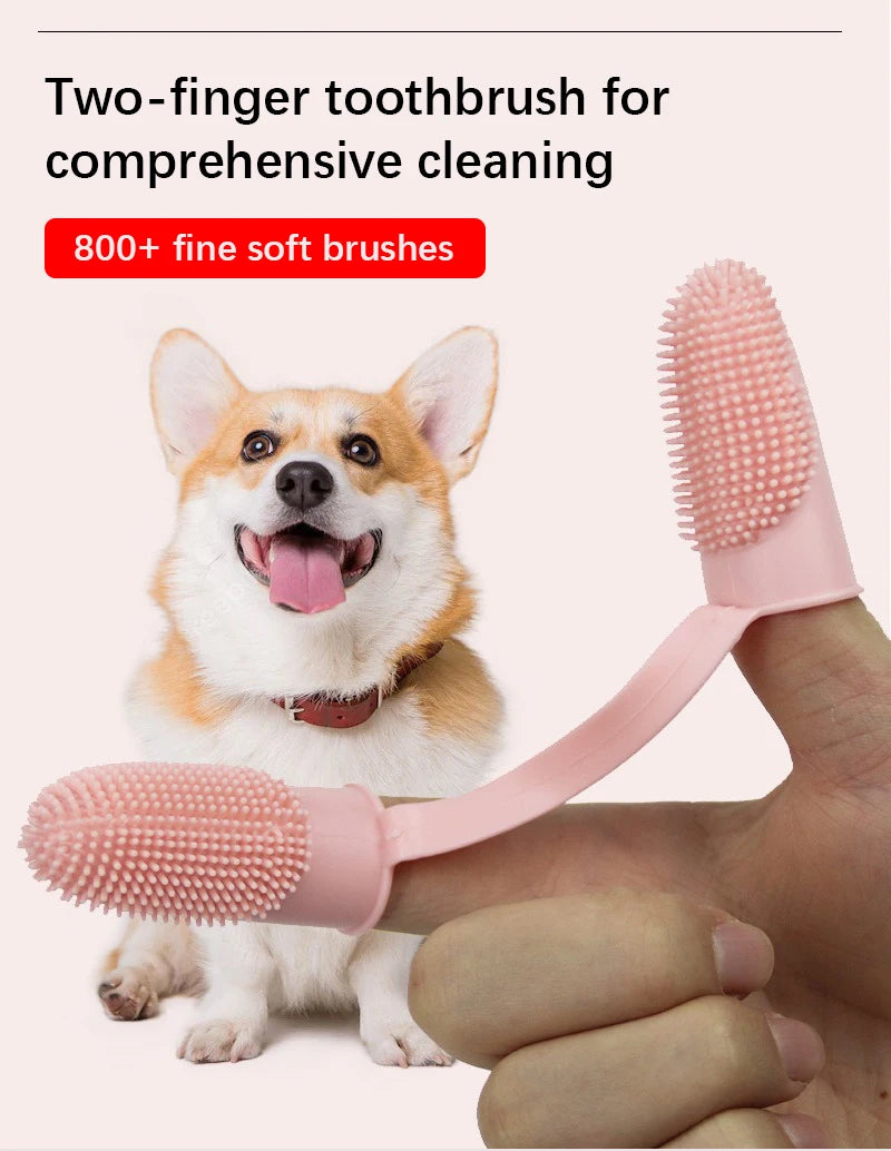 Dual Finger Set Pet Toothbrush Oral Cleaning Dog Flexible Durable Suppleness Toothbrush Safe Non-toxic Easy Clean Pet Products