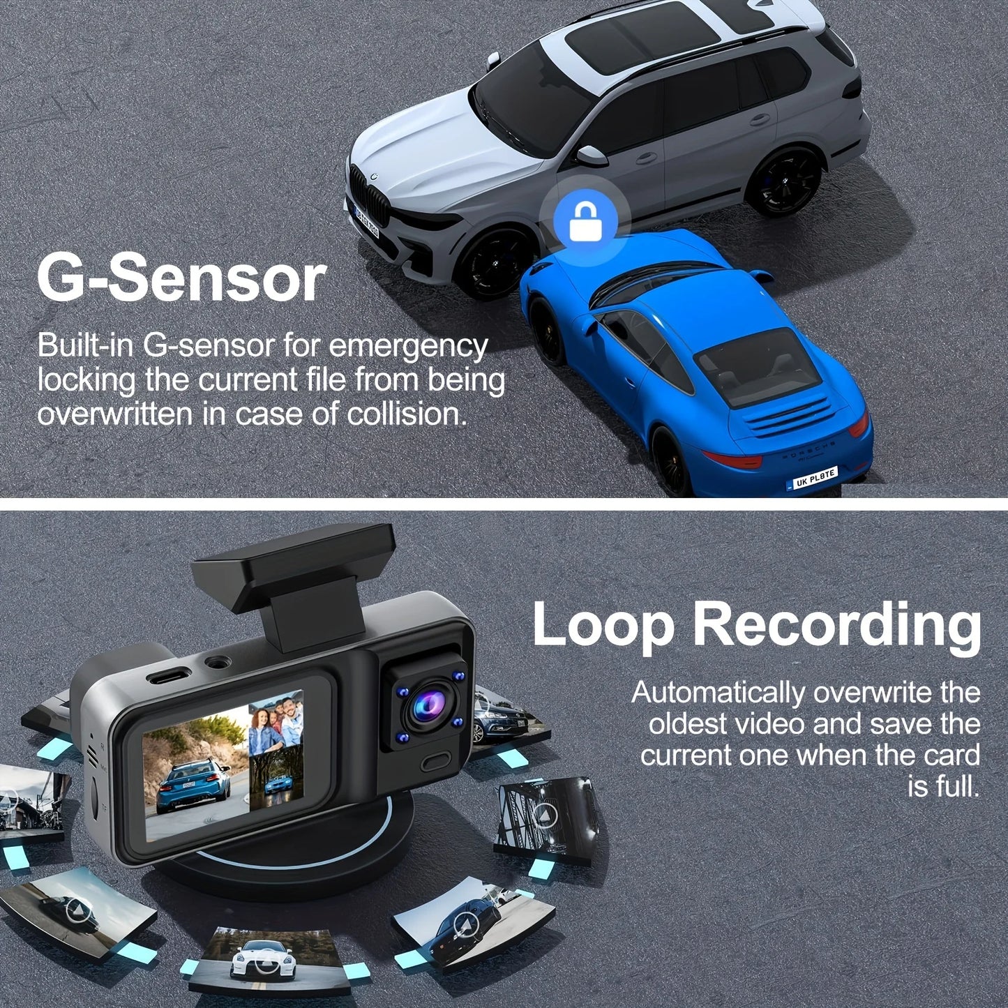 Dash Cam for Cars 3 Channel Car DVR 1080P Camera Video Recorder Front and Rear Inside View Camera for Vehicle Three Way Dashcam