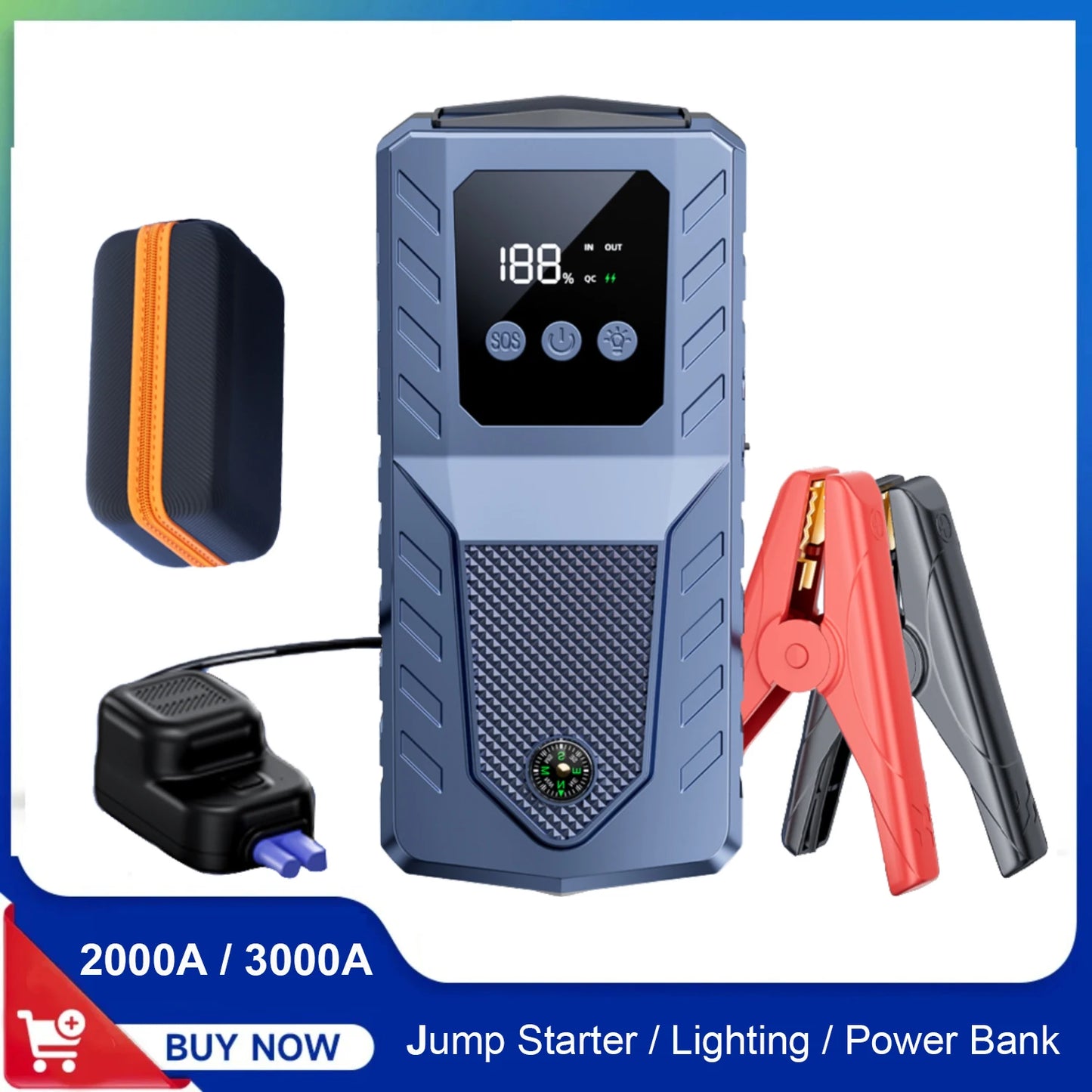 Car Jump Starter Battery Power Bank 2000A/3000A for Car Starter Portable Emergency Booster 12V Auto Starting Device