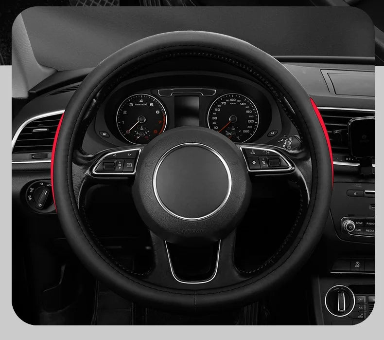 Leather Car Steering Wheel Cover Fine Skin Texture  Comfort Grab Feel and Wear Resistant All Seasons Universal