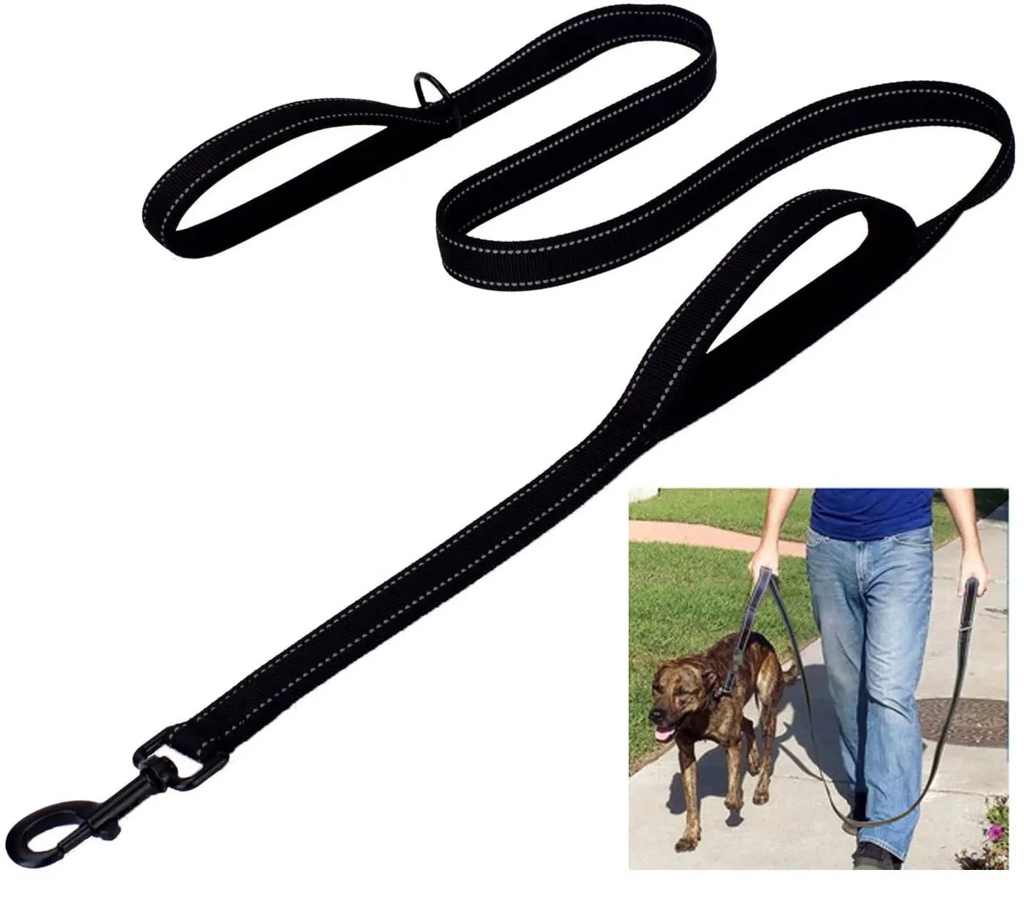 Dog Leashes Outdoor Travel Dog Training Chain Heavy Duty Double Handle Lead for Greater Control Safety Training Dual Handle