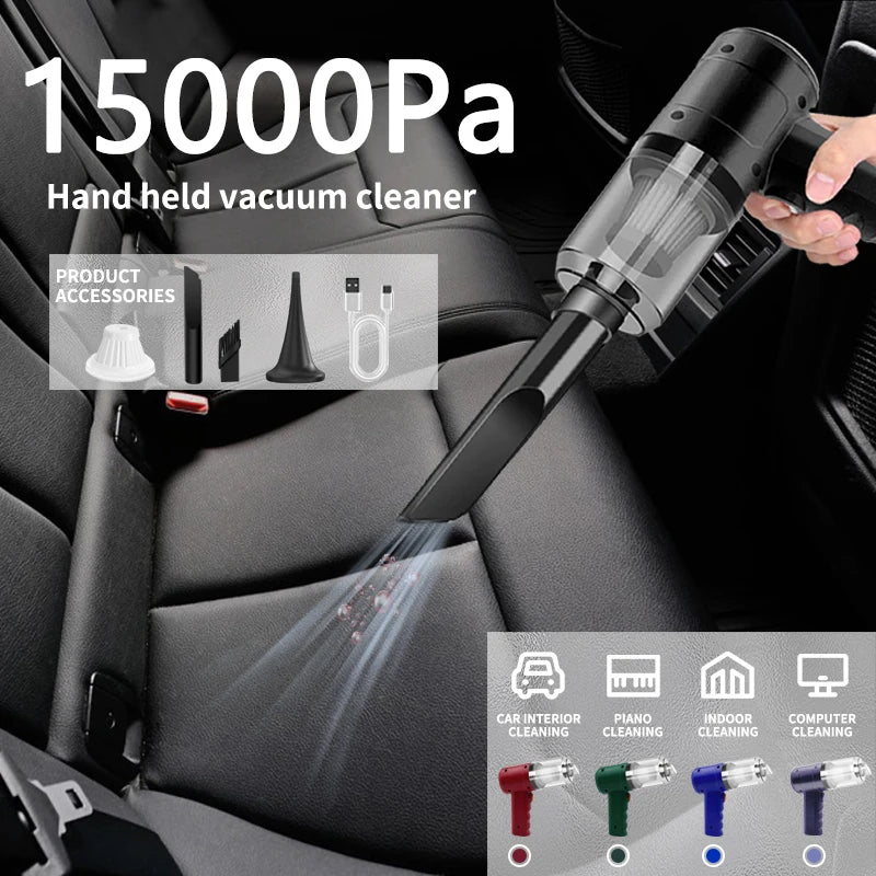 Handheld Cordless Car Vacuum Cleaner – 15000PA High Power, Portable Multi-Nozzle with Blowing & Suction for Car, Home & Office