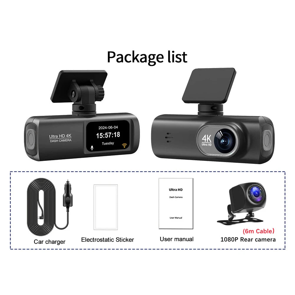 Dash Cam Front and Rear 2.4G WiFi 4K+1080P and 1.47" Screen DashCam with 24H Night Vision Parking Monitor Loop Recording WDR GPS