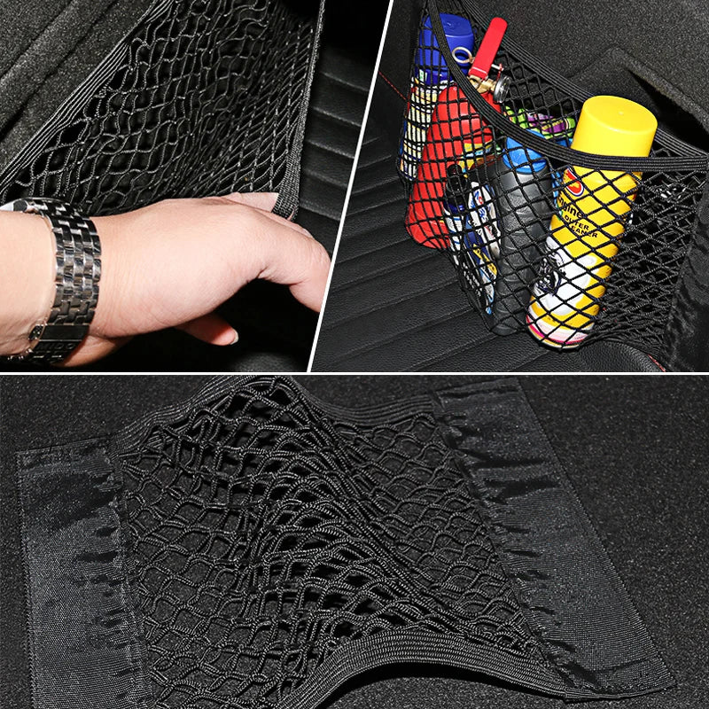 Car Back Seat & Trunk Organizer – Elastic Mesh Storage Net with Magic Sticker for Universal Car Use
