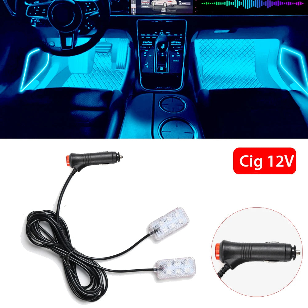 LED Car Interior Ambient Foot Strip Light Kit Accessories Backlight Auto Interior Ambient Lamps with LED Pink Light